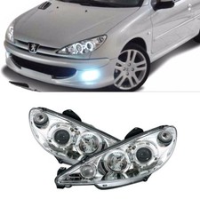 2 FEUX PHARE AVANT ANGEL EYES LED A FOND CHROME PEUGEOT 206 PHASE 2