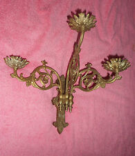 SUPERB RELIGIOUS APPLIQUE WITH STAND / BRONZE / GOTHIC STYLE / 3 CANDLES / #4