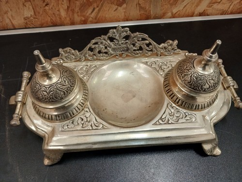 Encrier metal argente - encrier,