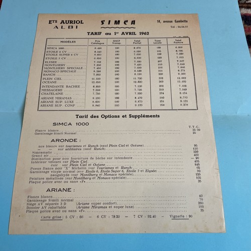 Simca automobiles affichette - simca,