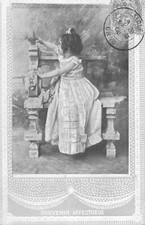 CP SERIES LITTLE GIRL ELEGANT BENCH STONE GREEN FRAME AFFECTIONATE SOUVENIR 21769