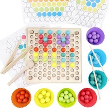 Jeu de Société de Perles de Clip Puzzle en Bois Educatifs Montessori Jeu de T...