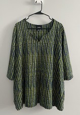 ULLA POPKEN Top Women 20/22 Plus Tunic 3/4 Sleeve Blue Green Cotton