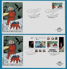 2x TINTIN ENVELOPPES FDC: Pays Bas 1999 -  HOMMES SUR LA LUNE - TTB Etat - Herge