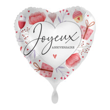 1 Ballon décoratif ALU Coeur Joyeux Anniversaire à gonfler hélium env 43cm