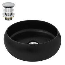Lavabo en céramique noir avec garniture de vidage lave-mains moderne Ø350x120 mm