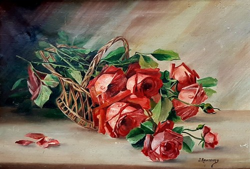 Tableau huile jeté roses - huile,