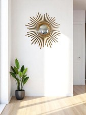 Chaty Vallauris miroir soleil et sorcière 51 cm métal doré d'origine C726 S