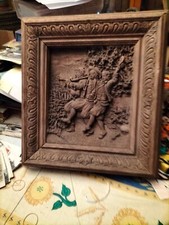 Beautiful wood carving painting (oak) with original oak frame N2