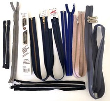 Lot 9 Zippers 22" 20" 38" Black Blue Gray Tan Metal Plastic Assorted Selection