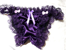 DEEP SEXY PURPLE SOFT SATIN  Sissy Panties cd tv  Ladies knickers Frilly Tanga