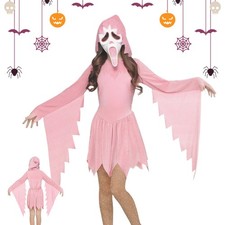 Pastel Pink Creative Ghost Face Dress Costume For Girls Halloween Costume & Mask