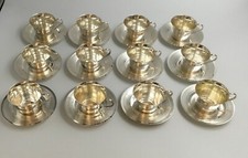12 French Art Deco Silverplated Demi-Tasse/Expresso Cups & Saucers 