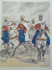 Gravure Militaire MAURICE TOUSSAINT Spahis Marocains Planche Uniforme Armée
