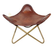 Pouf En Cuir À Cadre En Fer Fait Main Pour La Maison Et Le Bureau PL2-93