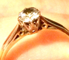 Bague 1900 en Or 18 Carats-Platine, Beau Diamant 4 mm Solitaire-18K 750 Ancienne