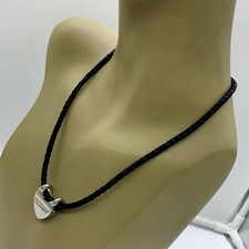 BLACK LEATHER CORD STAINLESS STEEL MORELLATO SIGNED PENDANT NECKLACE UNISEX