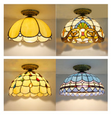 Retro Tiffany stained glass ceiling lamp plafond hanging light pearl baroque  