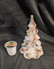 1995 Fenton Noël Arbre 6.5” Blanc Lait Verre Doré Oiseau Main Peint C Smith