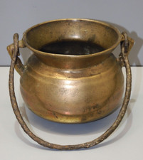 -JOLI PETIT CHAUDRON HAUTE EPOQUE BRONZE ou AIRAIN POIGNEE FER Forgé   D