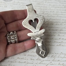 Crochet Chatelaine Clavet Argent Forme Coeur Bijou Régional XIXè