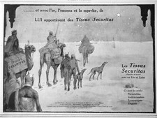  PRESS ADVERTISEMENT 1911 SECURITAS LINEN OR WOOL FABRICS - DESERT CARAVAN