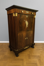 Rare secrétaire époque Empire en acajou a 4 colonnes surmontées de chapiteaux