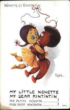 Nenette & Rintintin Yarn Dolls RIGHT c1910 Postcard