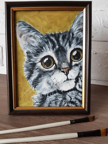 Curieux chaton tabby - , peinture