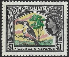 British Guiana 1954-63 QEII $1 Channel-Billed Toucan SG.343 Mint Hinged Cat:£20