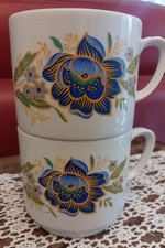Vintage Italian Monopoli Ceramic Cup Duo Flower Decor Screen Print 