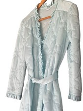 Vintage 50s Kayser Quilted Robe- Powder Blue Satin Housecoat- Mid Century Pin-Up