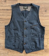 Schott Perfecto Blue Herringbone Vest Mens Cotton Buckle Back Button Up - XL 
