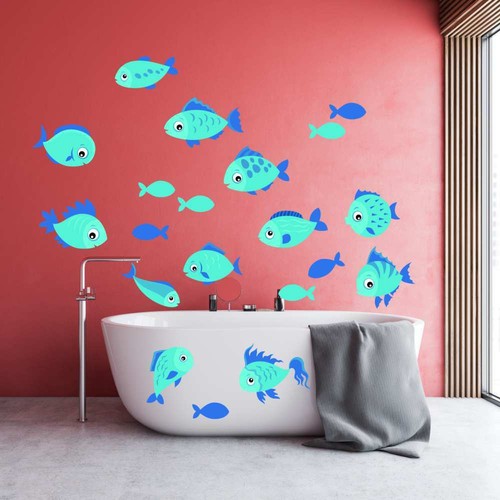 Autocollant poissons monde - autocollant,