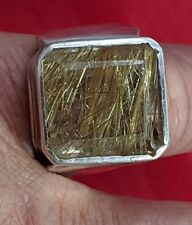 BAGUE VINTAGE Années 80 homme, argent .925, Pierre Quartz rutilé, Taille 8.5