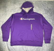 Champion NWOT Pull Over Hoodie Men's XXL Purple Chest Logo Kangaroo Pockets NEW