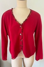 Chalet et Ceci L Red Cotton Knit Cardigan with MOP Buttons