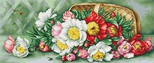LUCA-S  B504  Panier avec Pivoines  Kit  Broderie  Point de croix  Compté
