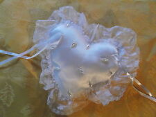 Coussin Coeur Porte Alliances Perles Blanc Et Dentelle NEUF & EMBALLAGE