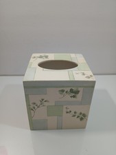 Resin Tissue Box Cover Aqua Patchwork Green Leaves