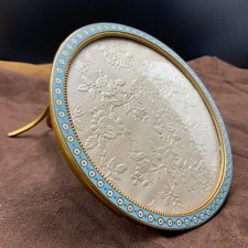 Antique Gold Brass and Blue and White Cloisonné Enamel Photo Holder Frame Early 20th Century