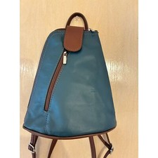 VERA PELLE Italian Leather Mini Convertible Backpack Bag - Green/Brown