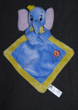 🍀Doudou Plat Eléphant Dumbo DISNEY NICOTOY Bleu Bord Jaune Ballon Brodé NEUF