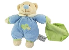 Doudou ours bleu Mouchoir vert