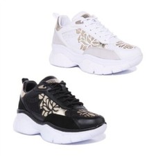 GUESS Floral Art Textile Chaussures Femmes Baskets Noir Or UK 3 - 8