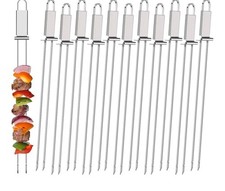 Kabob Skewers - Metal BBQ Skewer Sticks with Push Bar for Meat Chicken Vegeta...
