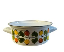 Vintage Austria Email enamel pan casserole pot fruit leaves MCM 