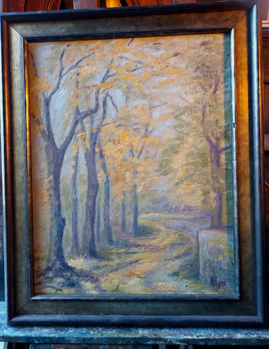 Huile ancienne paysage allée - ancienne,