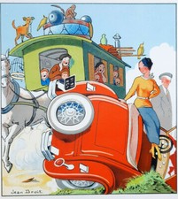 ACCIDENT VOITURE Gravure JEAN DROIT XX°