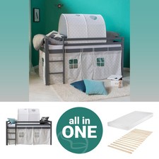 Cadre de lit superposé d'enfant 90x200 avec matelas sommier à lattes Homestyle4u